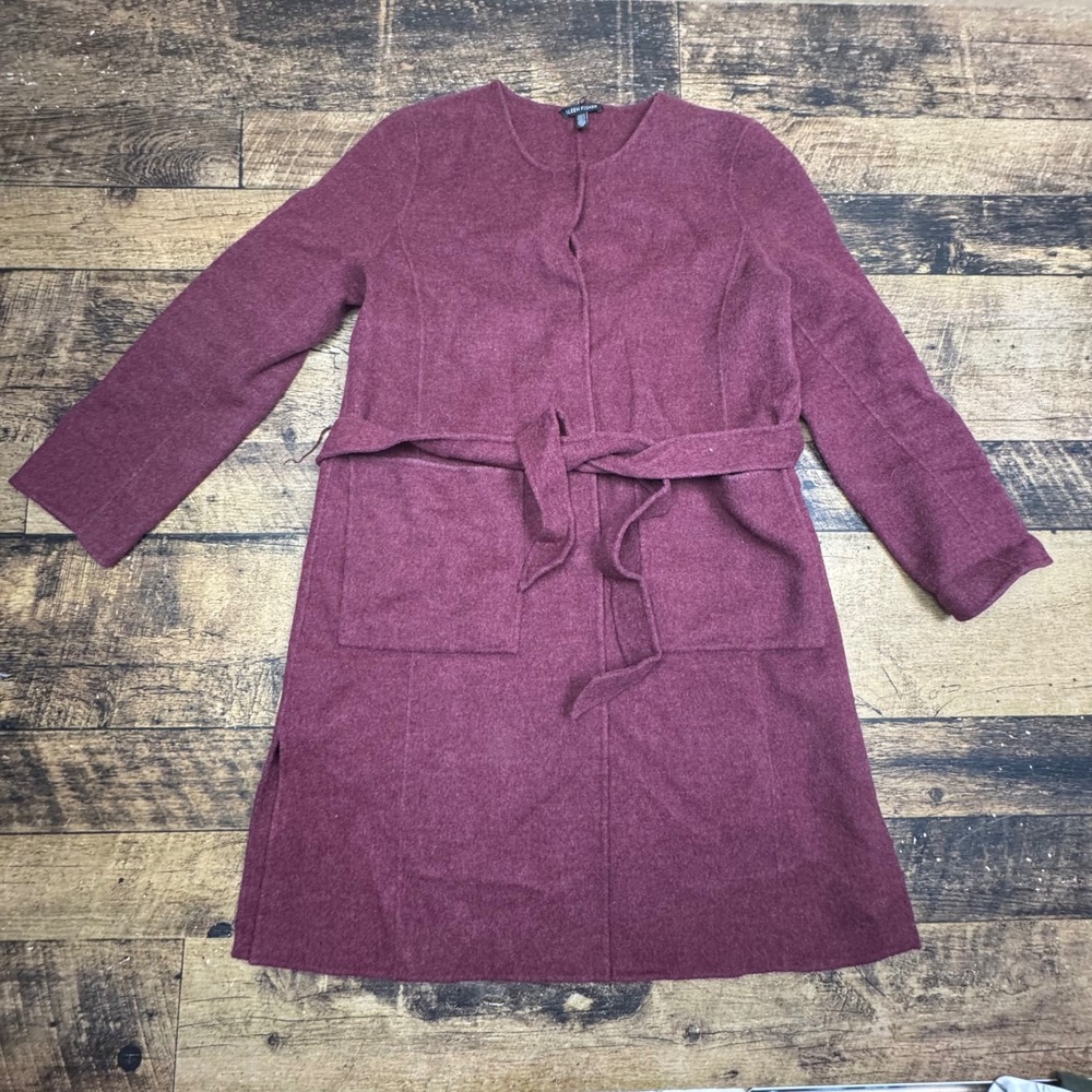 Eileenโ Fisher Wool Blend Belted Coatigan Cardigan Pockets Small READ